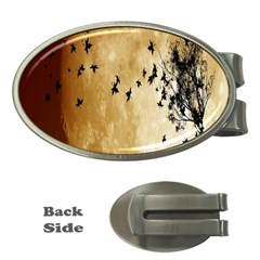 Birds Sky Planet Moon Shadow Money Clips (oval)  by Simbadda