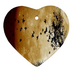 Birds Sky Planet Moon Shadow Heart Ornament (two Sides)