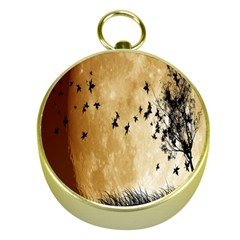 Birds Sky Planet Moon Shadow Gold Compasses by Simbadda