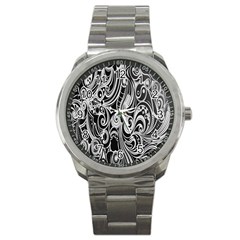 Black White Pattern Shape Patterns Sport Metal Watch by Simbadda