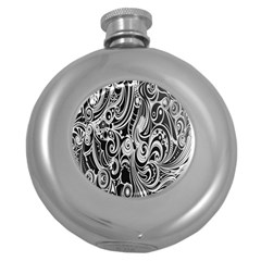 Black White Pattern Shape Patterns Round Hip Flask (5 Oz) by Simbadda