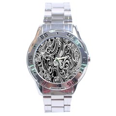 Black White Pattern Shape Patterns Stainless Steel Analogue Watch by Simbadda