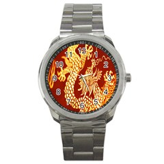 Fabric Pattern Dragon Embroidery Texture Sport Metal Watch by Simbadda