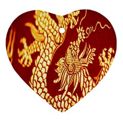 Fabric Pattern Dragon Embroidery Texture Heart Ornament (two Sides) by Simbadda