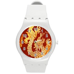 Fabric Pattern Dragon Embroidery Texture Round Plastic Sport Watch (m) by Simbadda