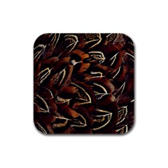 Feathers Bird Black Rubber Square Coaster (4 Pack)  by Simbadda