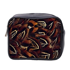 Feathers Bird Black Mini Toiletries Bag 2-side by Simbadda