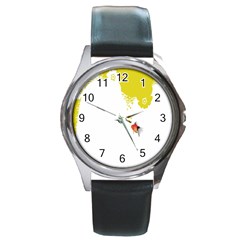 Fish Underwater Yellow White Round Metal Watch by Simbadda