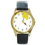 Fish Underwater Yellow White Round Gold Metal Watch Front