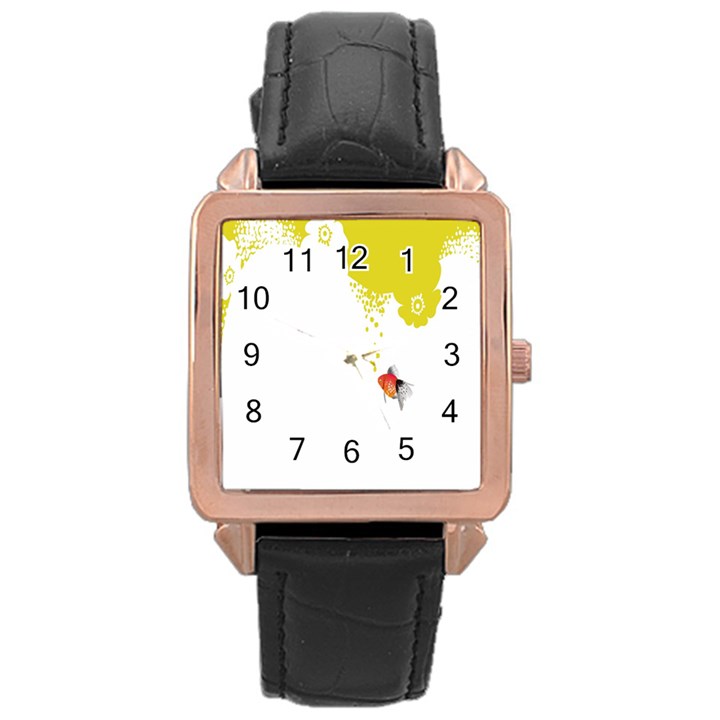 Fish Underwater Yellow White Rose Gold Leather Watch 