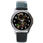 Flowers Neon Color Round Metal Watch Front