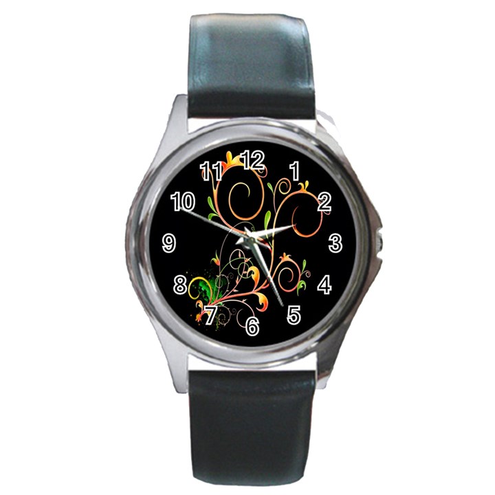 Flowers Neon Color Round Metal Watch