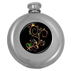 Flowers Neon Color Round Hip Flask (5 oz)