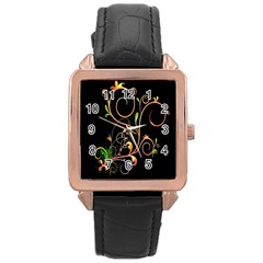 Flowers Neon Color Rose Gold Leather Watch 