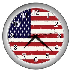 Flag United States United States Of America Stripes Red White Wall Clocks (silver)  by Simbadda