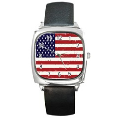 Flag United States United States Of America Stripes Red White Square Metal Watch by Simbadda