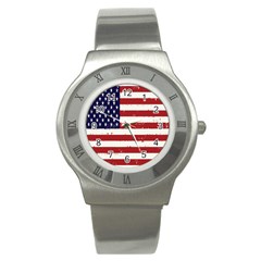 Flag United States United States Of America Stripes Red White Stainless Steel Watch by Simbadda