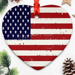 Flag United States United States Of America Stripes Red White Heart Ornament (two Sides) by Simbadda