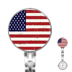 Flag United States United States Of America Stripes Red White Stainless Steel Nurses Watch by Simbadda