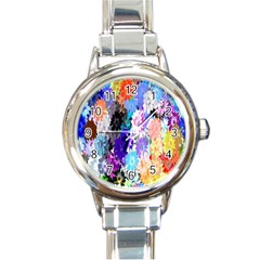 Flowers Colorful Drawing Oil Round Italian Charm Watch by Simbadda