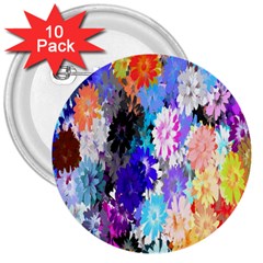 Flowers Colorful Drawing Oil 3  Buttons (10 Pack)  by Simbadda