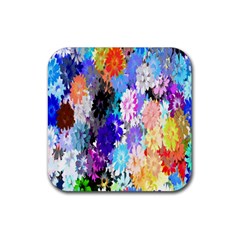 Flowers Colorful Drawing Oil Rubber Coaster (square)  by Simbadda