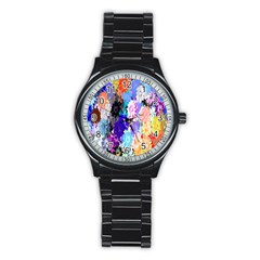 Flowers Colorful Drawing Oil Stainless Steel Round Watch by Simbadda