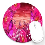 Flowers Neon Stars Glow Pink Sakura Gerberas Sparkle Shine Daisies Bright Gerbera Butterflies Sunris Round Mousepads Front