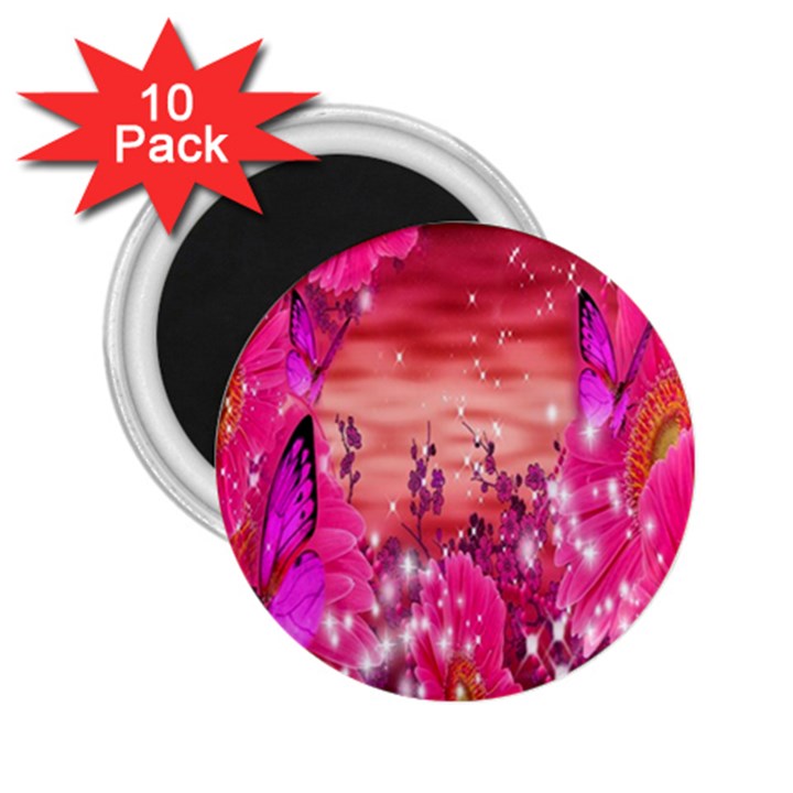 Flowers Neon Stars Glow Pink Sakura Gerberas Sparkle Shine Daisies Bright Gerbera Butterflies Sunris 2.25  Magnets (10 pack) 