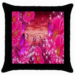 Flowers Neon Stars Glow Pink Sakura Gerberas Sparkle Shine Daisies Bright Gerbera Butterflies Sunris Throw Pillow Case (black) by Simbadda