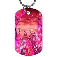 Flowers Neon Stars Glow Pink Sakura Gerberas Sparkle Shine Daisies Bright Gerbera Butterflies Sunris Dog Tag (one Side) by Simbadda