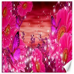 Flowers Neon Stars Glow Pink Sakura Gerberas Sparkle Shine Daisies Bright Gerbera Butterflies Sunris Canvas 12  X 12   by Simbadda