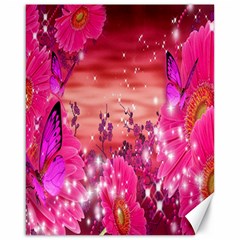 Flowers Neon Stars Glow Pink Sakura Gerberas Sparkle Shine Daisies Bright Gerbera Butterflies Sunris Canvas 16  X 20   by Simbadda