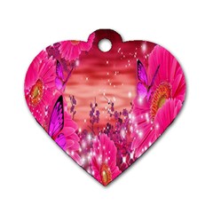 Flowers Neon Stars Glow Pink Sakura Gerberas Sparkle Shine Daisies Bright Gerbera Butterflies Sunris Dog Tag Heart (one Side) by Simbadda