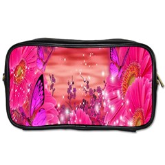 Flowers Neon Stars Glow Pink Sakura Gerberas Sparkle Shine Daisies Bright Gerbera Butterflies Sunris Toiletries Bags by Simbadda