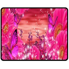 Flowers Neon Stars Glow Pink Sakura Gerberas Sparkle Shine Daisies Bright Gerbera Butterflies Sunris Fleece Blanket (medium)  by Simbadda