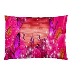 Flowers Neon Stars Glow Pink Sakura Gerberas Sparkle Shine Daisies Bright Gerbera Butterflies Sunris Pillow Case (two Sides) by Simbadda