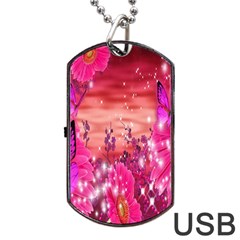 Flowers Neon Stars Glow Pink Sakura Gerberas Sparkle Shine Daisies Bright Gerbera Butterflies Sunris Dog Tag Usb Flash (one Side) by Simbadda