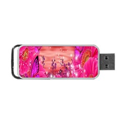 Flowers Neon Stars Glow Pink Sakura Gerberas Sparkle Shine Daisies Bright Gerbera Butterflies Sunris Portable Usb Flash (one Side) by Simbadda