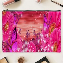 Flowers Neon Stars Glow Pink Sakura Gerberas Sparkle Shine Daisies Bright Gerbera Butterflies Sunris Cosmetic Bag (xxxl)  by Simbadda