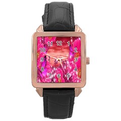 Flowers Neon Stars Glow Pink Sakura Gerberas Sparkle Shine Daisies Bright Gerbera Butterflies Sunris Rose Gold Leather Watch  by Simbadda