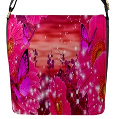 Flowers Neon Stars Glow Pink Sakura Gerberas Sparkle Shine Daisies Bright Gerbera Butterflies Sunris Flap Messenger Bag (s) by Simbadda