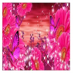 Flowers Neon Stars Glow Pink Sakura Gerberas Sparkle Shine Daisies Bright Gerbera Butterflies Sunris Large Satin Scarf (square) by Simbadda