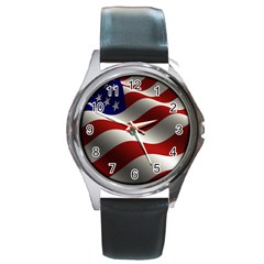 Flag United States Stars Stripes Symbol Round Metal Watch by Simbadda