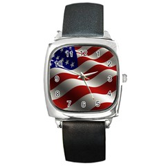 Flag United States Stars Stripes Symbol Square Metal Watch by Simbadda