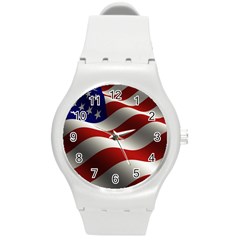 Flag United States Stars Stripes Symbol Round Plastic Sport Watch (m) by Simbadda