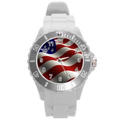 Flag United States Stars Stripes Symbol Round Plastic Sport Watch (l) by Simbadda