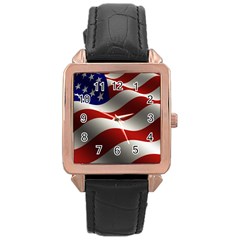 Flag United States Stars Stripes Symbol Rose Gold Leather Watch  by Simbadda