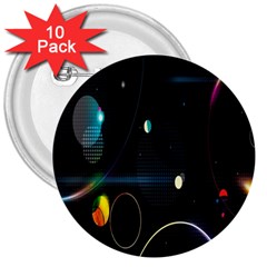 Glare Light Luster Circles Shapes 3  Buttons (10 Pack)  by Simbadda