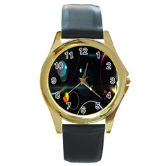 Glare Light Luster Circles Shapes Round Gold Metal Watch by Simbadda